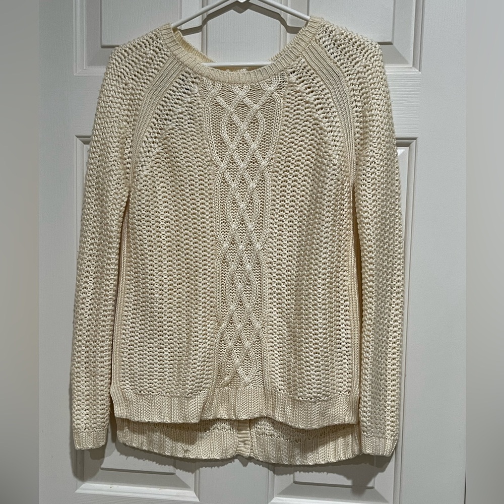 FOREVER 21 Cream Cable Knit BUTTON DOWN BACK CLOSURE Sweater, SIZE S